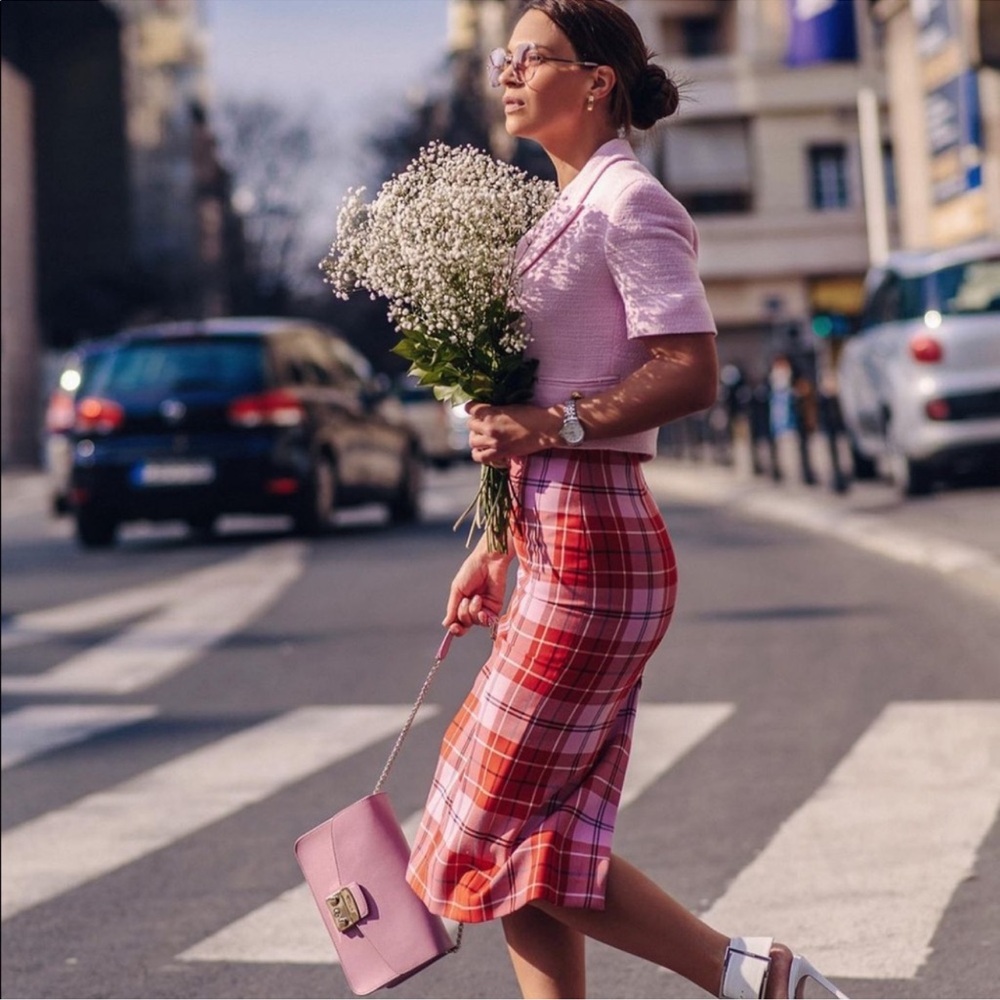 ZARA PLAID MIDI SKIRT